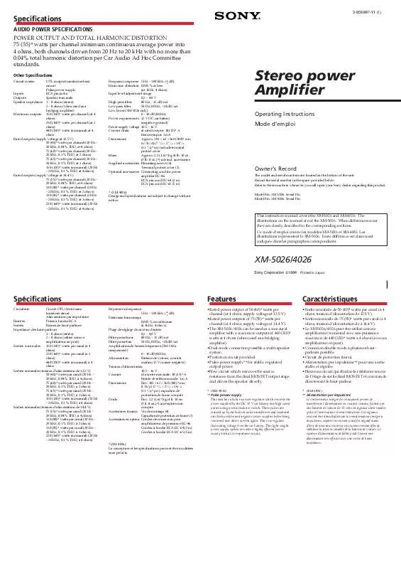 Mode d'emploi SONY XM-5026