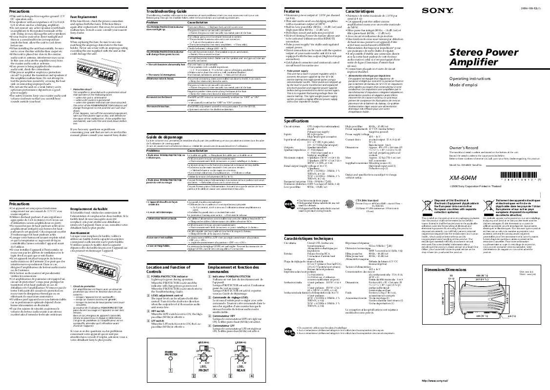 Mode d'emploi SONY XM-604M