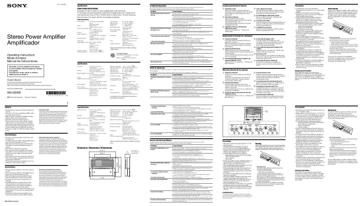 Mode d'emploi SONY XM-GS400