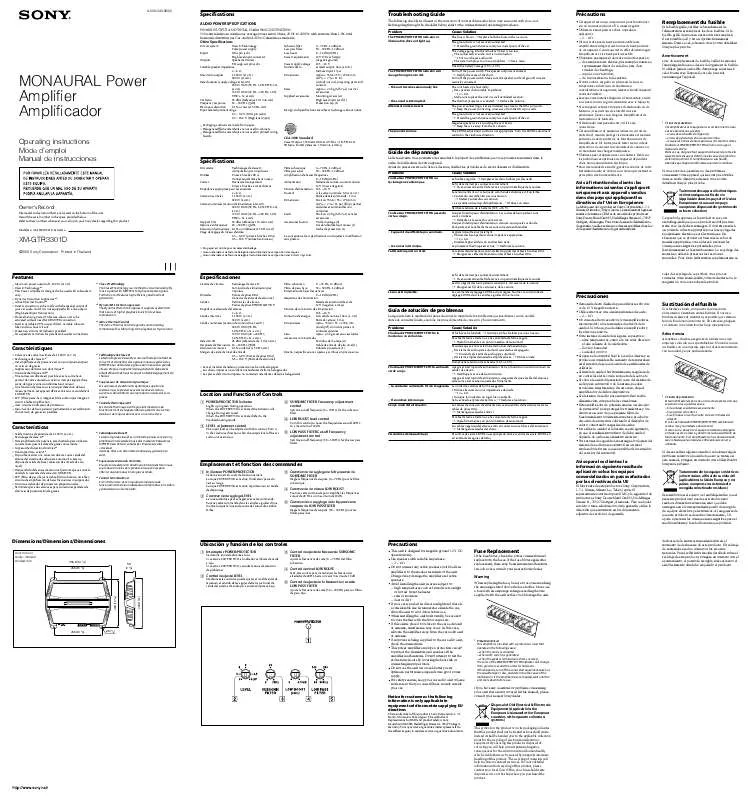 Mode d'emploi SONY XM-GTR3301D