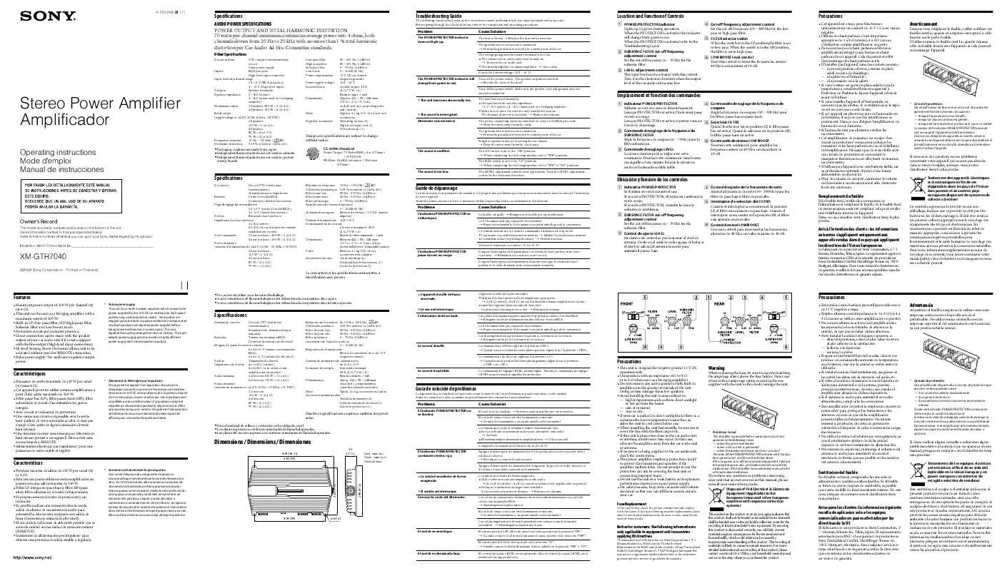 Mode d'emploi SONY XM-GTR7040