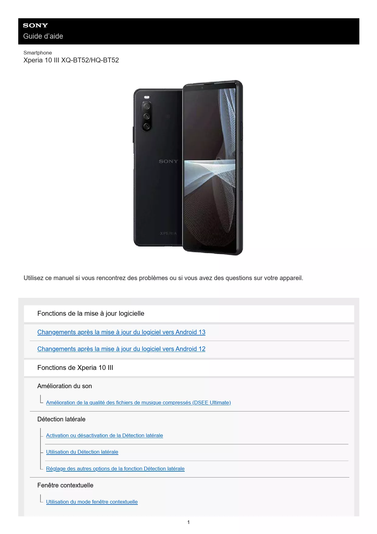 Mode d'emploi SONY XPERIA 10 III