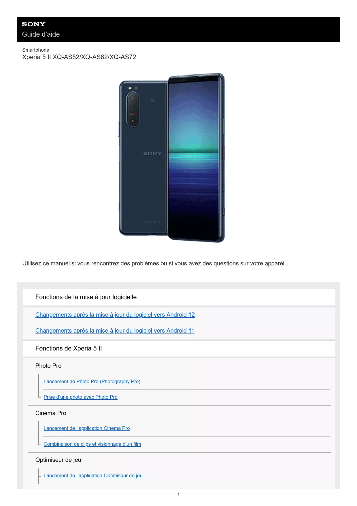 Mode d'emploi SONY XPERIA 5 II