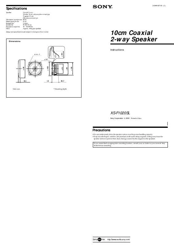 Mode d'emploi SONY XS-F1020SL