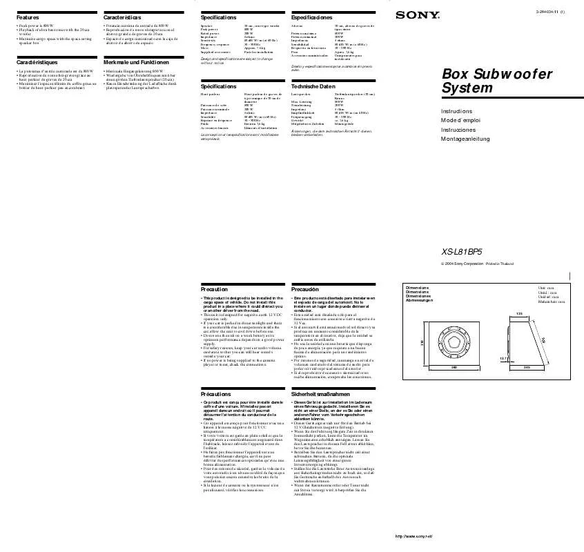 Mode d'emploi SONY XS-L81BP5