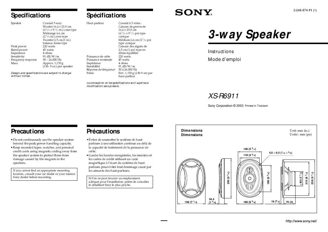 Mode d'emploi SONY XS-R6911