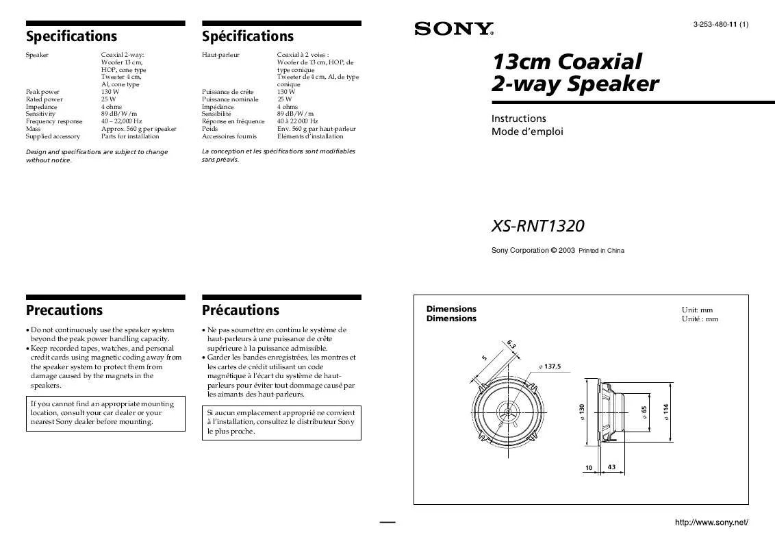 Mode d'emploi SONY XS-RNT1320