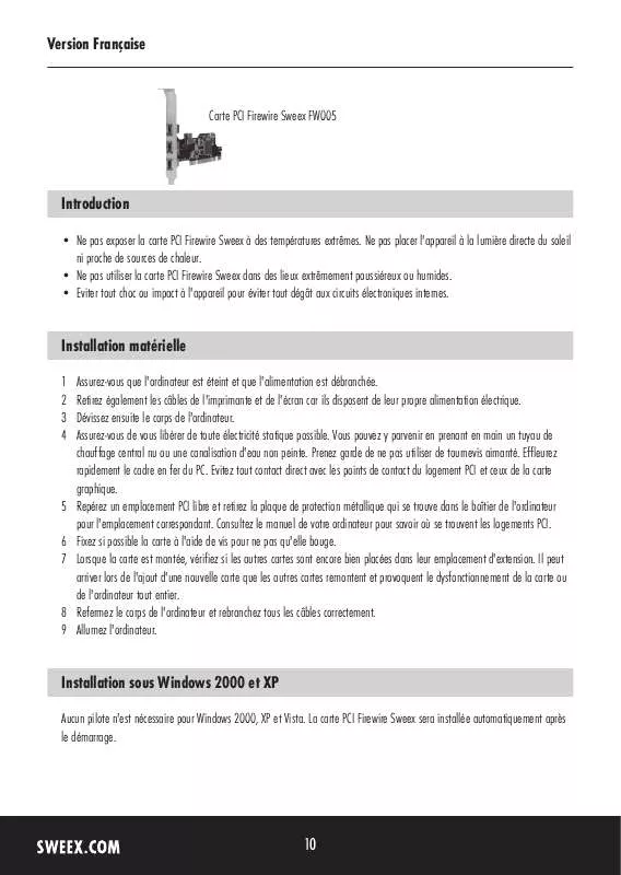 Mode d'emploi SWEEX FW005