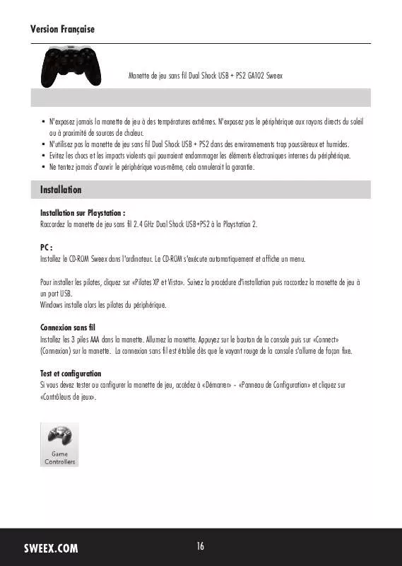 Mode d'emploi SWEEX GA102