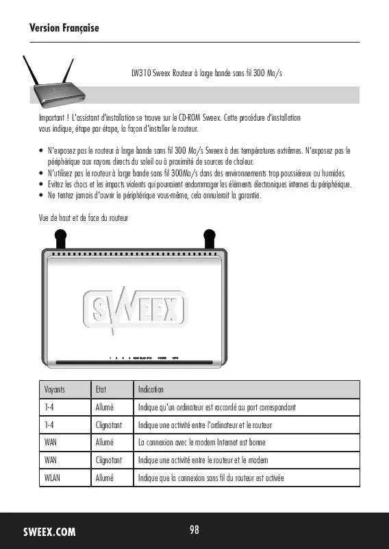 Mode d'emploi SWEEX LW310