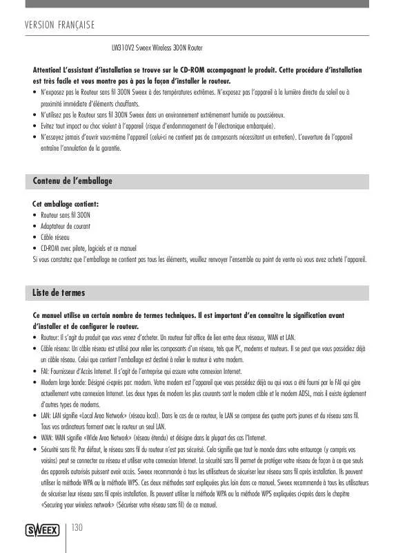 Mode d'emploi SWEEX LW310V2