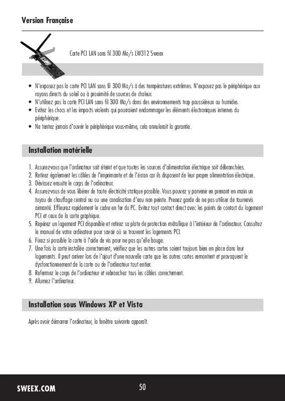 Mode d'emploi SWEEX LW312