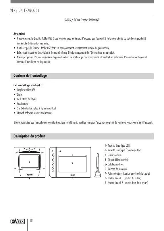 Mode d'emploi SWEEX TA006