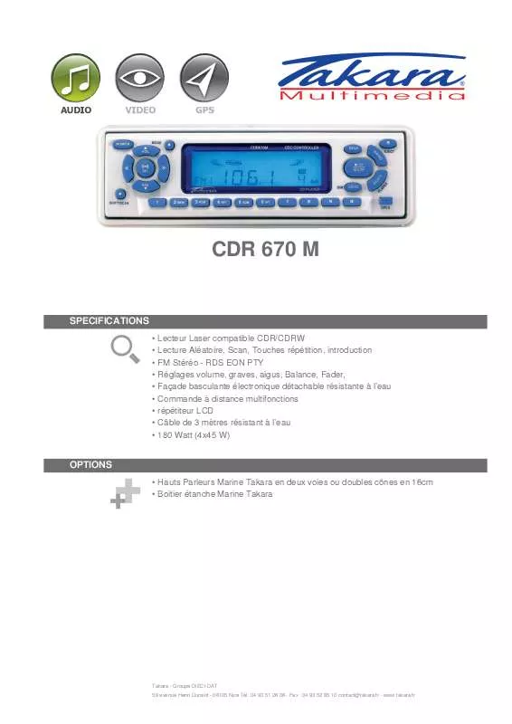 Mode d'emploi TAKARA CDR 670 M