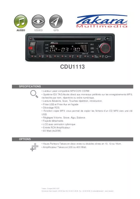 Mode d'emploi TAKARA CDU1113