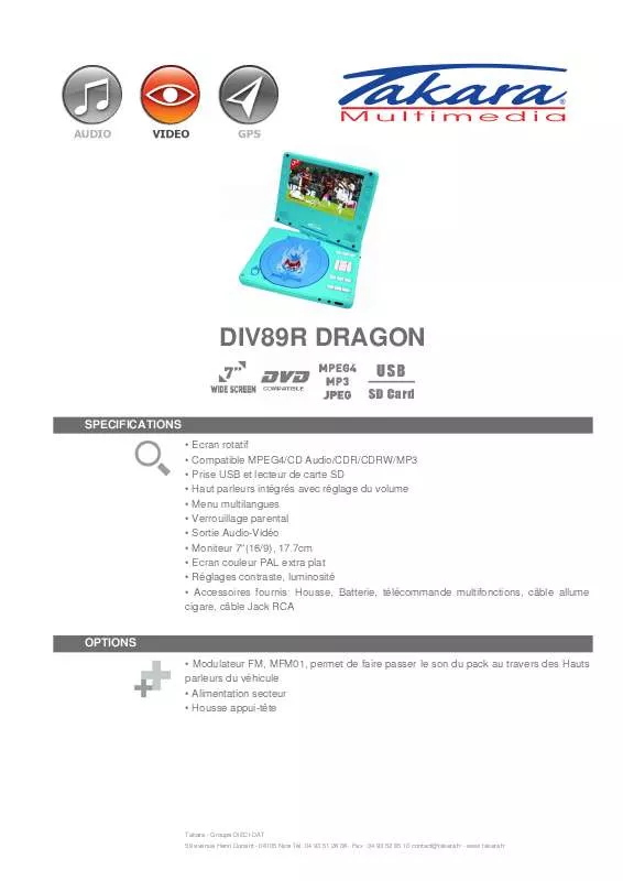 Mode d'emploi TAKARA DIV89R DRAGON