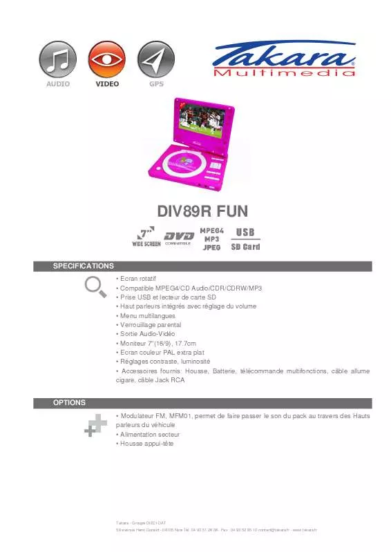 Mode d'emploi TAKARA DIV89R FUN