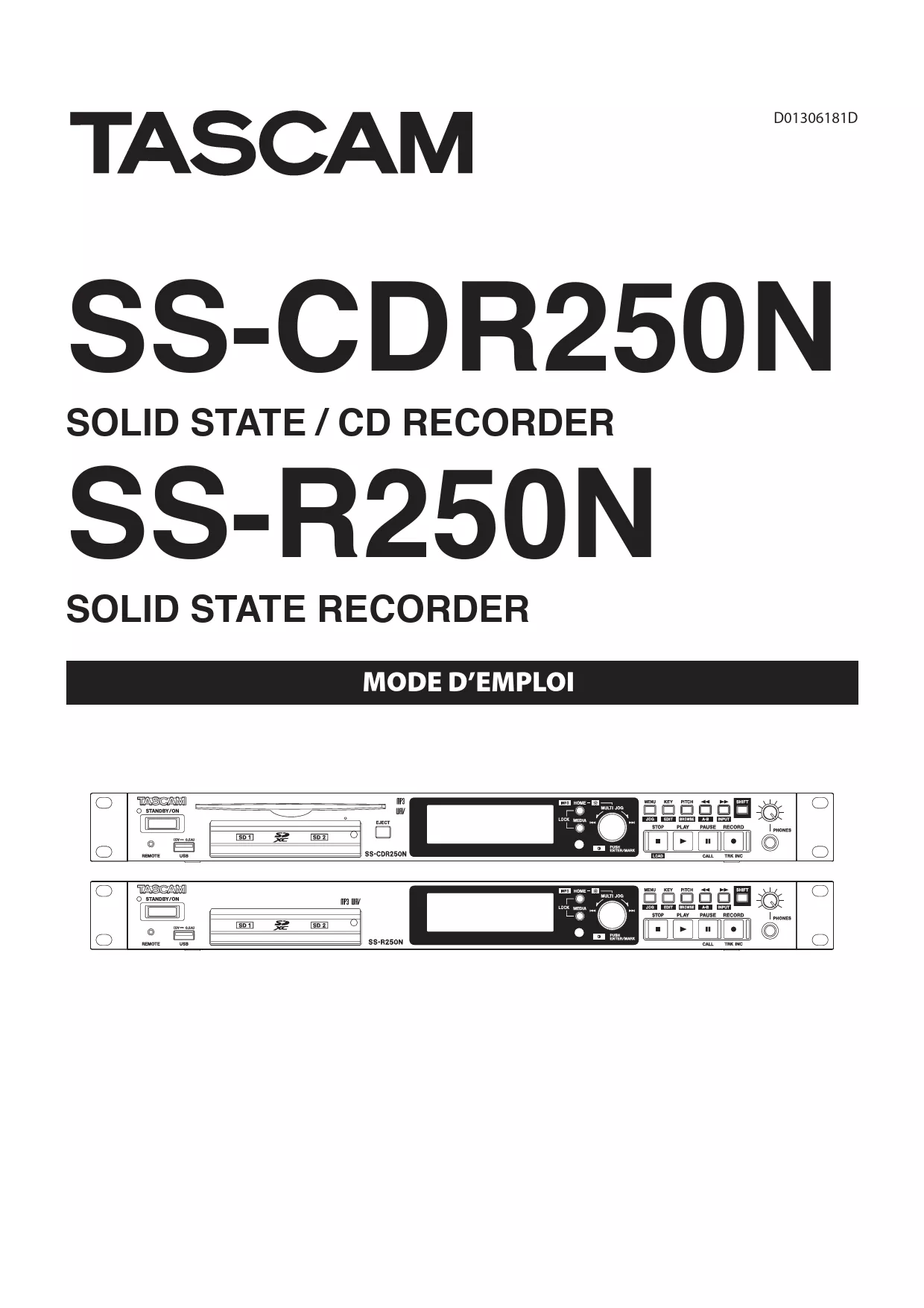 Mode d'emploi TASCAM SS-CDR250N