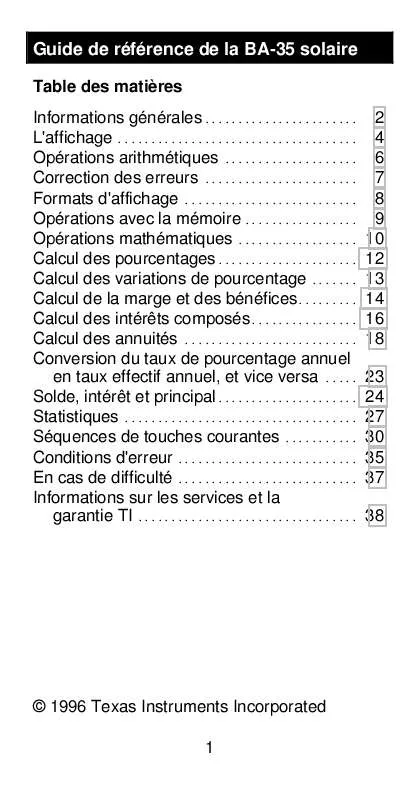 Mode d'emploi TEXAS INSTRUMENTS BA-35 SOLAR