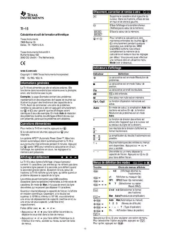 Mode d'emploi TEXAS INSTRUMENTS TI-15