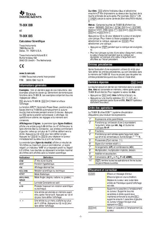 Mode d'emploi TEXAS INSTRUMENTS TI-30X IIB