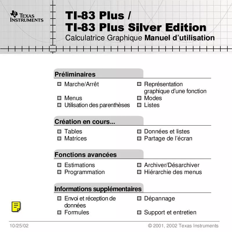 Mode d'emploi TEXAS INSTRUMENTS TI-83 PLUS