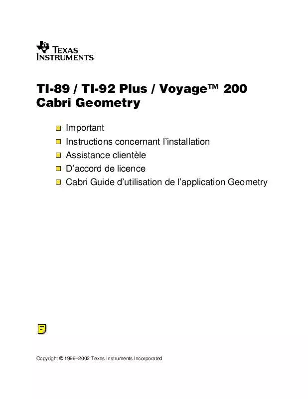 Mode d'emploi TEXAS INSTRUMENTS TI-92 PLUS-VOYAGE 200