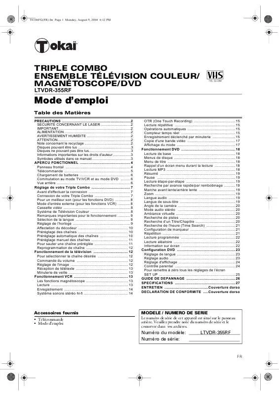 Mode d'emploi TOKAI LTVDR-355RF