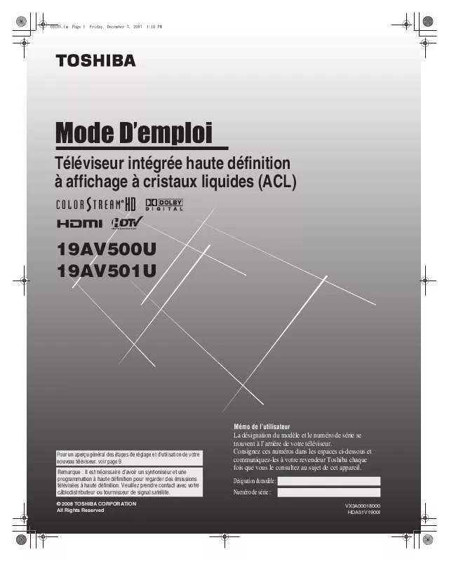 Mode d'emploi TOSHIBA 19AV500U