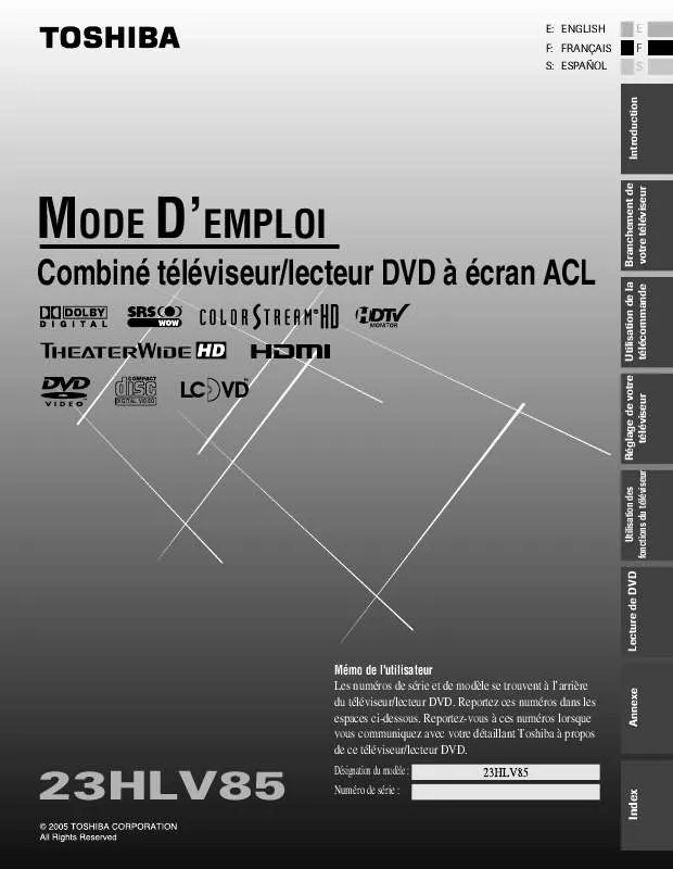 Mode d'emploi TOSHIBA 23HLV85