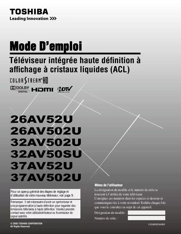 Mode d'emploi TOSHIBA 26AV52U