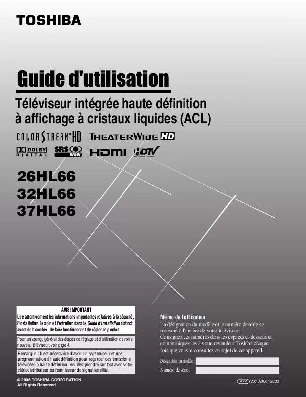 Mode d'emploi TOSHIBA 26HL66