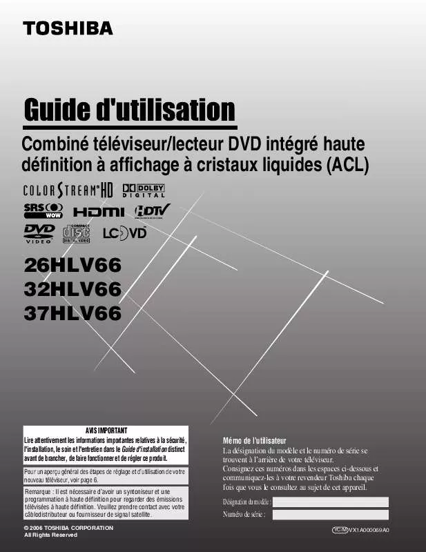 Mode d'emploi TOSHIBA 26HLV66