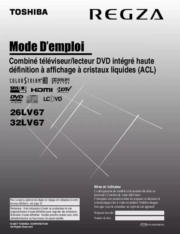 Mode d'emploi TOSHIBA 26LV67