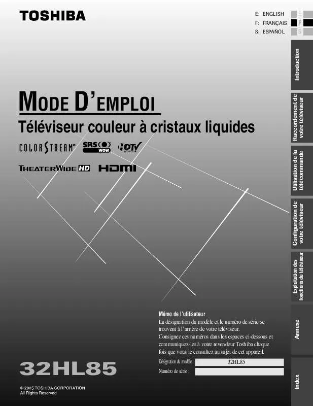 Mode d'emploi TOSHIBA 32HL85