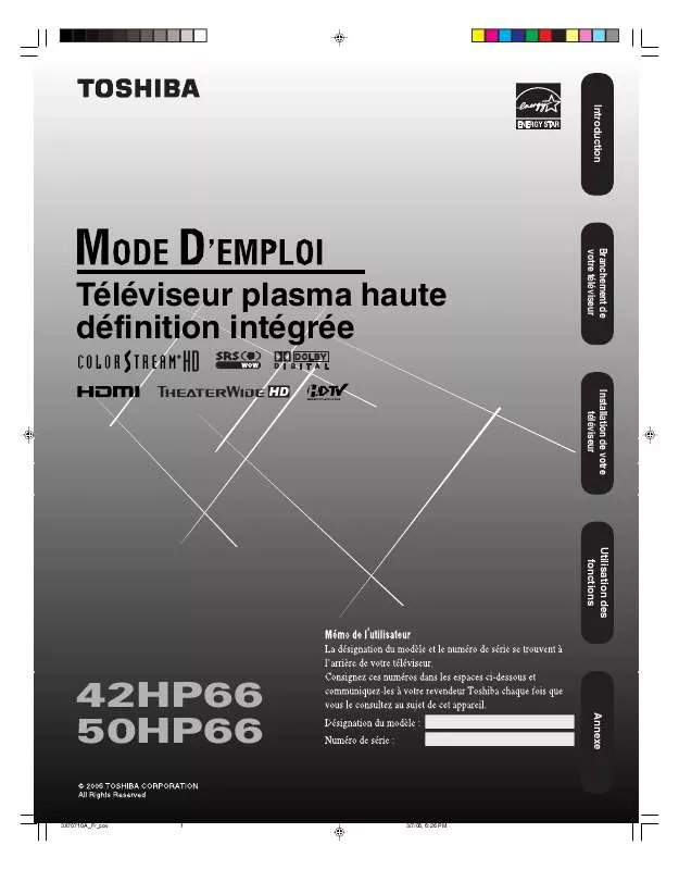 Mode d'emploi TOSHIBA 42HP66