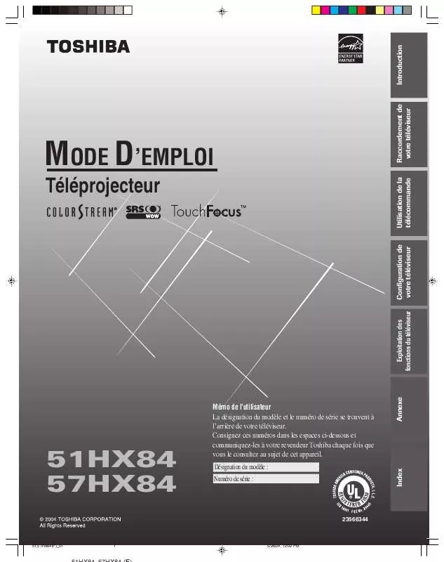 Mode d'emploi TOSHIBA 51HX84