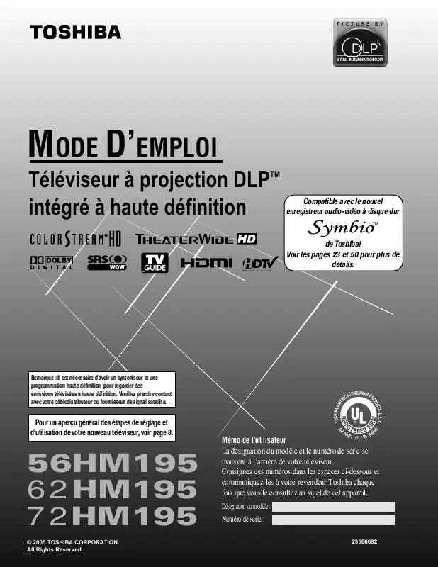 Mode d'emploi TOSHIBA 62HM195