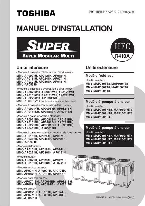 Mode d'emploi TOSHIBA MMC-AP0361H