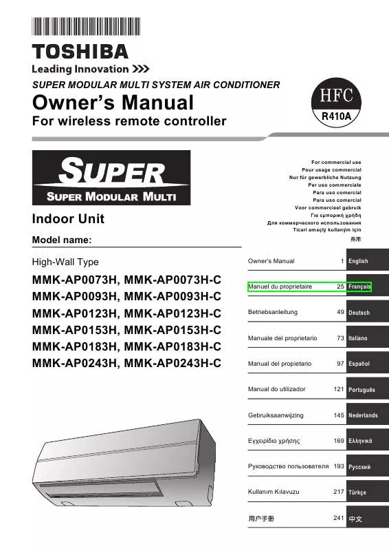 Mode d'emploi TOSHIBA MMK-AP0073H