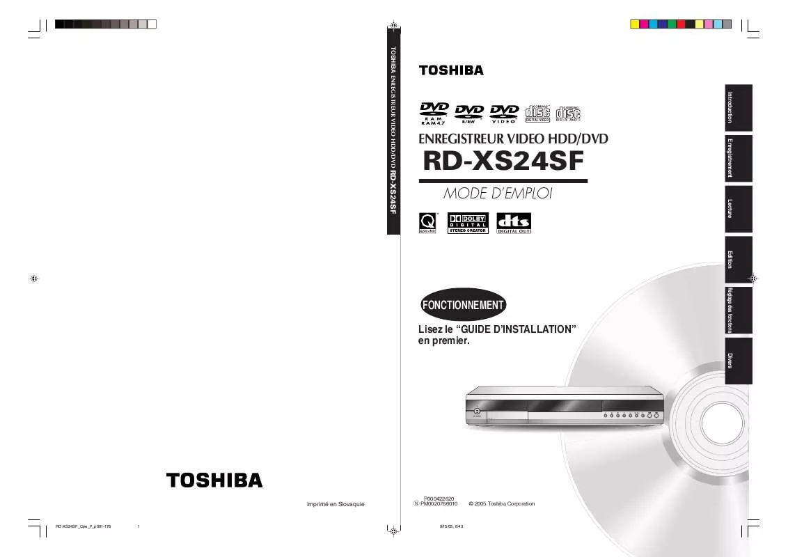 Mode d'emploi TOSHIBA RD-XS24SF