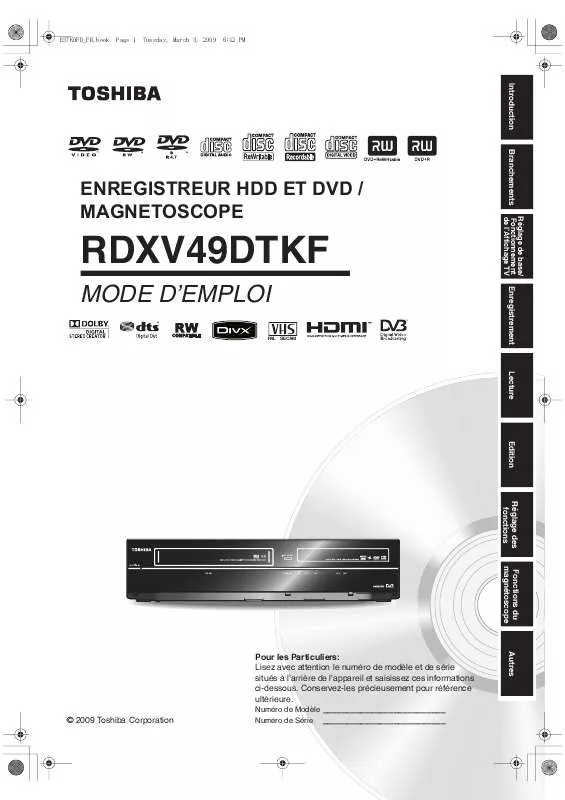 Mode d'emploi TOSHIBA RD-XV49DTKF