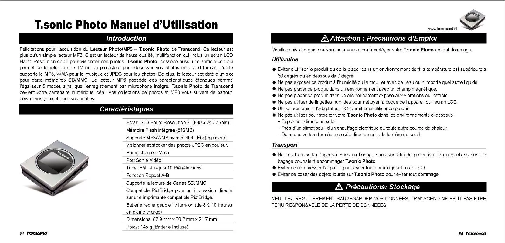 Mode d'emploi TRANSCEND TS512MMP810