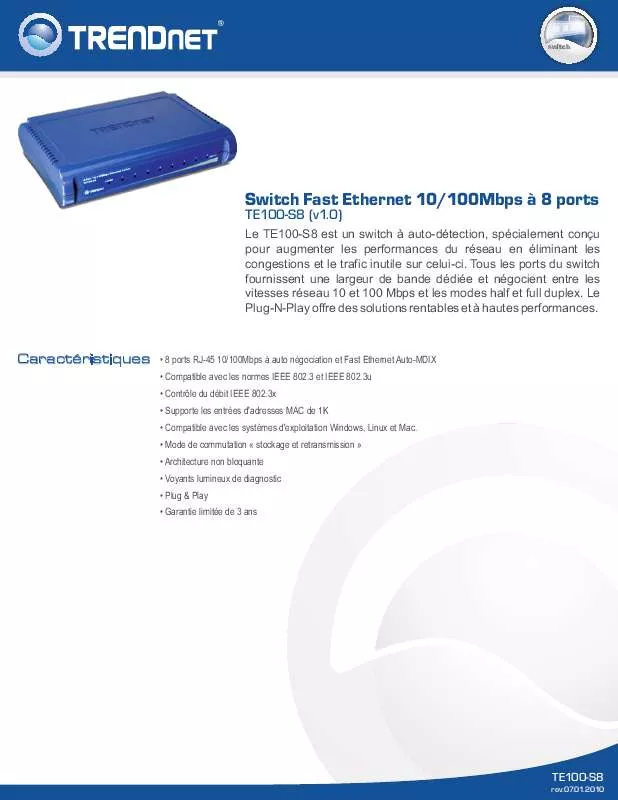 Mode d'emploi TRENDNET TE100-S8