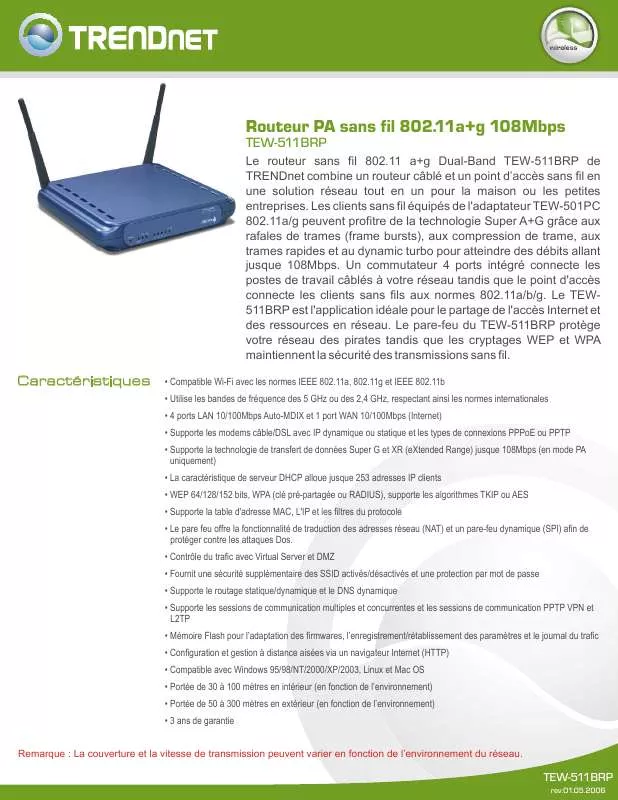 Mode d'emploi TRENDNET TEW-511BRP