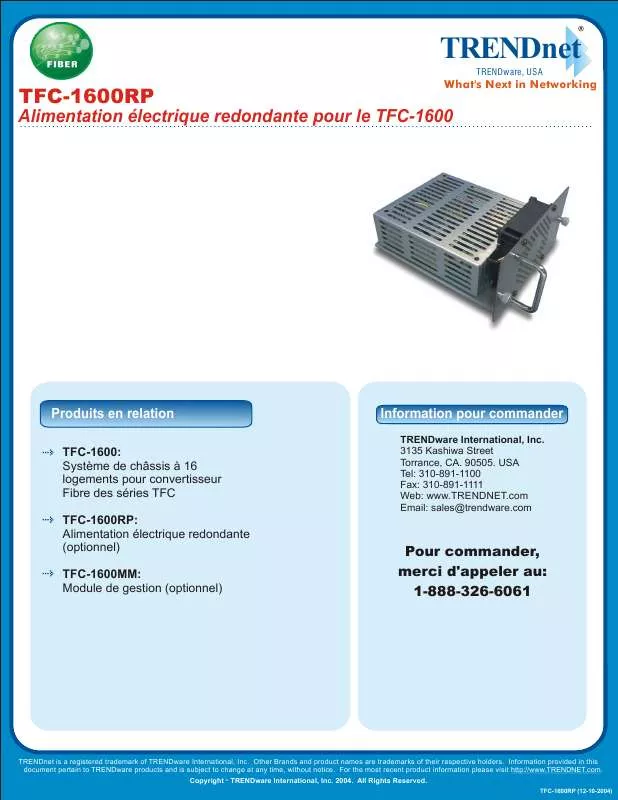 Mode d'emploi TRENDNET TFC-1600RP