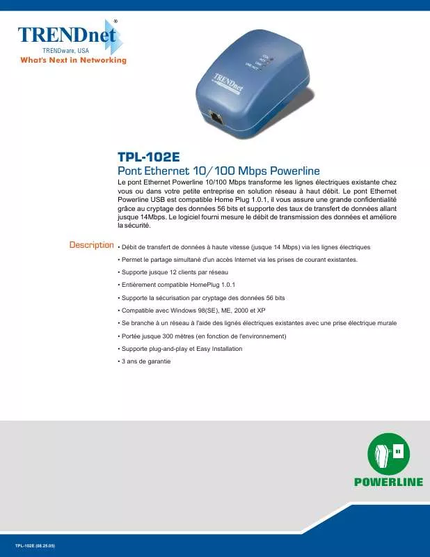 Mode d'emploi TRENDNET TPL-102E