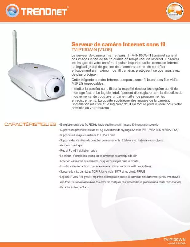 Mode d'emploi TRENDNET TV-IP100W-N