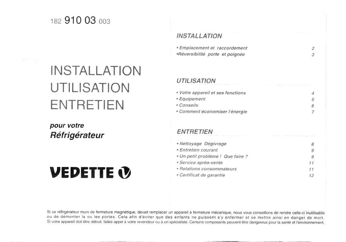 Mode d'emploi VEDETTE SP5222BD