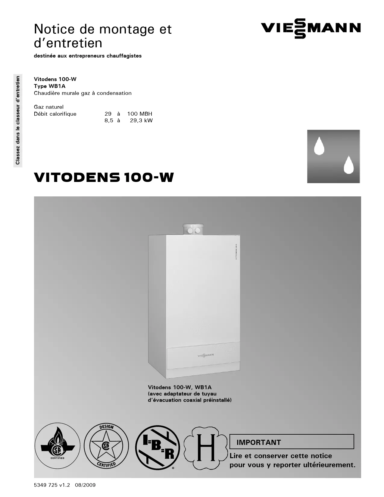 Mode d'emploi VIESSMANN VITODENS 100 W